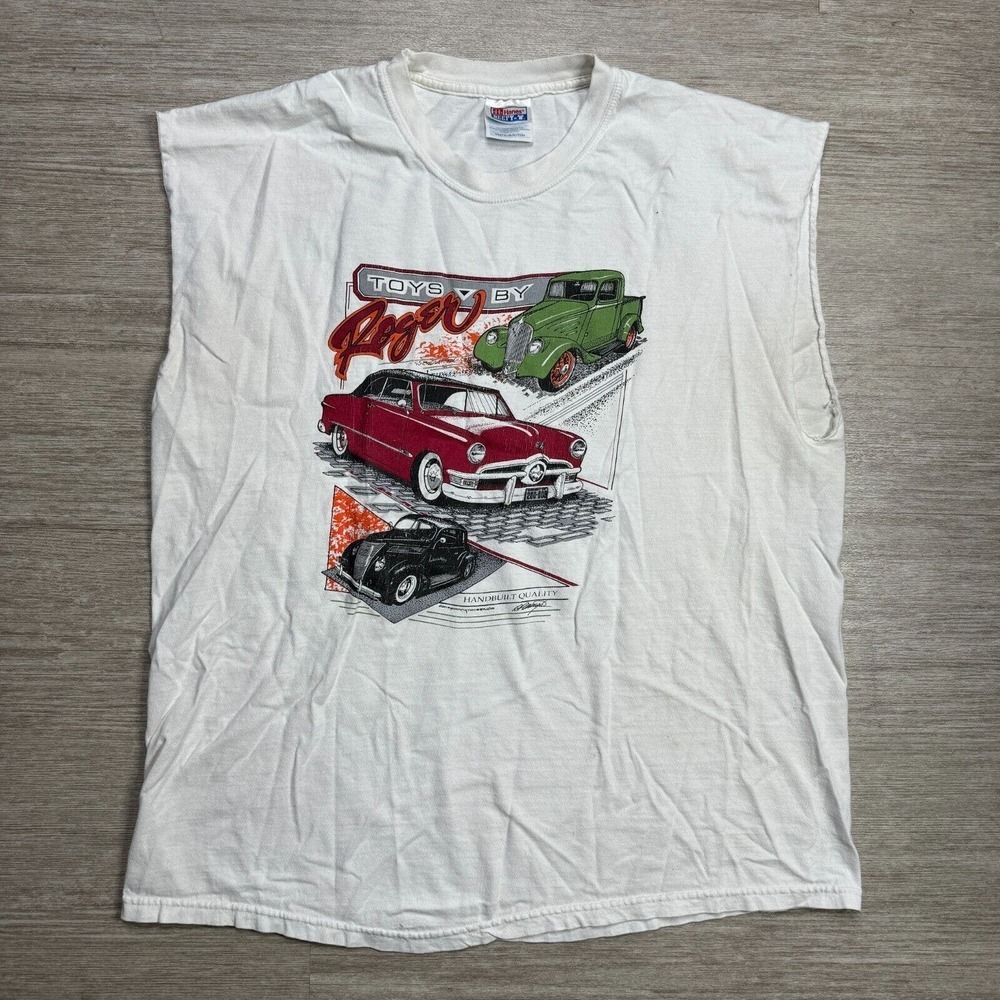 Toys by Roger Vintage Shirt Classic Cars Mens XL Sleeveless White Crewneck T